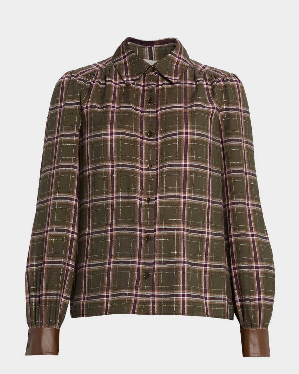 Jeremy Metallic Plaid Button-Front Blous